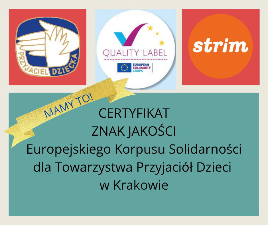 Read more about the article Certyfikat ZNAKU JAKOŚCI Europejskiego Korpusu Solidarności dla TPD w Krakowie